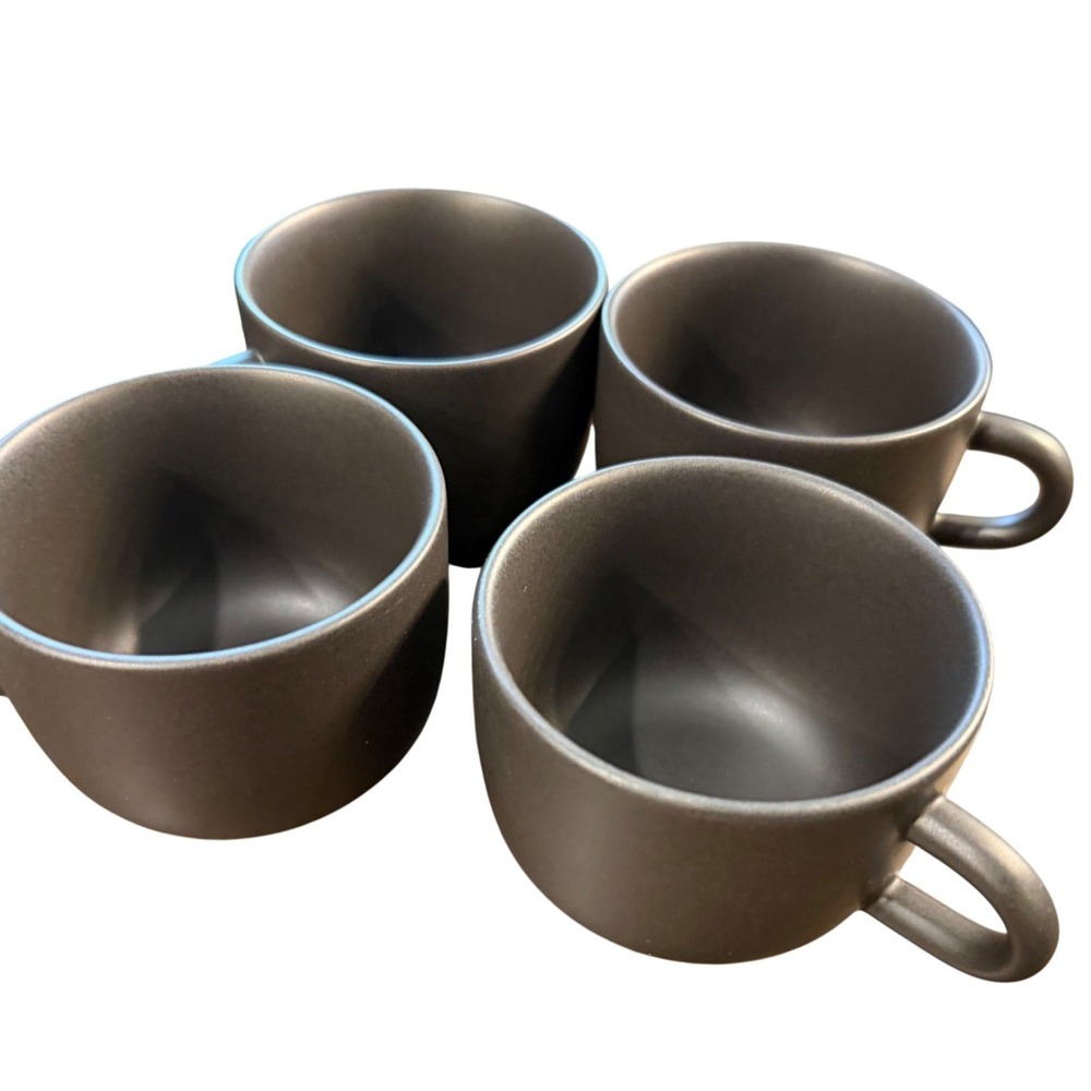 Furio Home Worldview Onyx Matte Dark Gray Charcoal Stoneware Mugs Set of 4